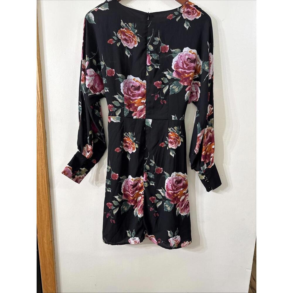 Everly Black Pink Roses Dress Sz M Corset Belt Whimsigoth Dark Romantic Fairy - Picture 6 of 7